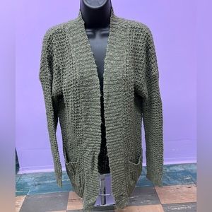Essentials by Full Tilt green waffle knit cardigan